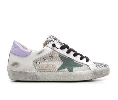 Golden Goose Women's Superstar Trainers - Silver Glitter/Cord Gum/Anise