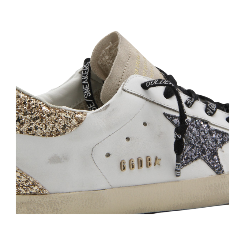 Golden Goose White and Gold Leather Sneakers