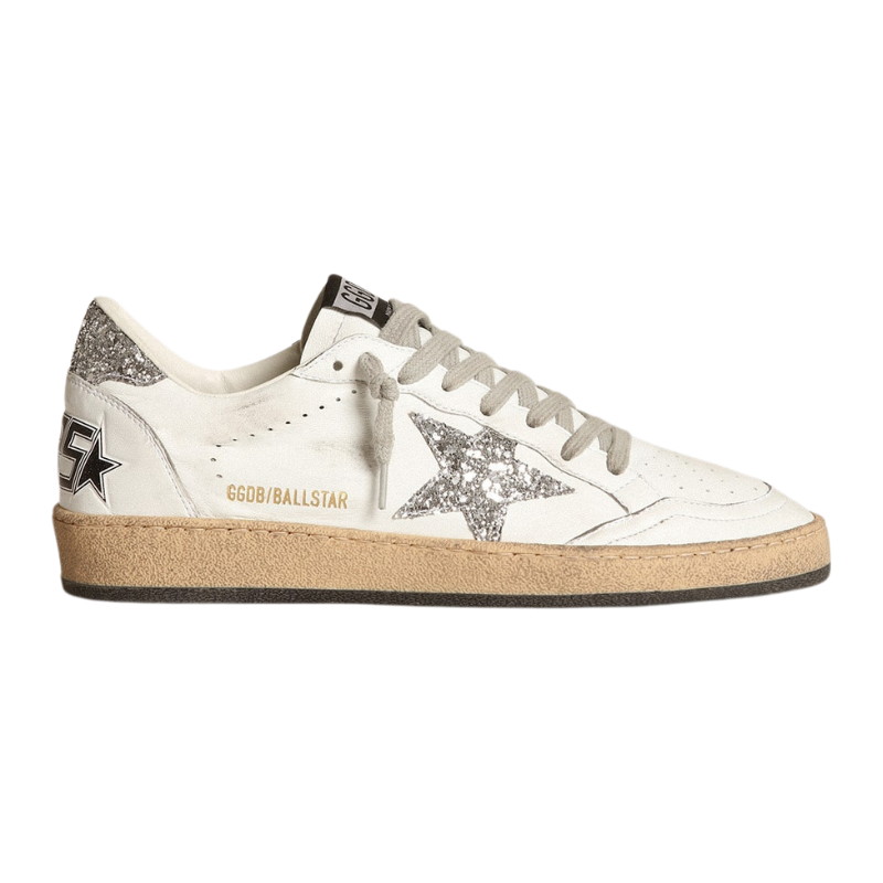 Golden Goose Ball Star in nappa leather with silver glitter star and heel
