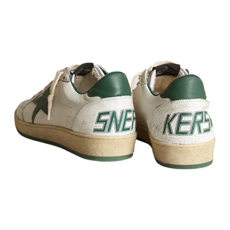 Golden Goose Ball Star White and Green Lace-Up Sneakers