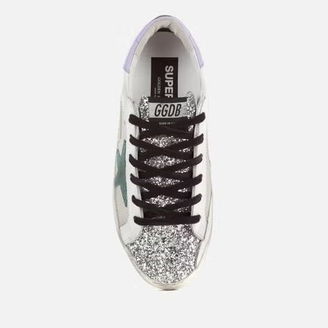 Golden Goose Women's Superstar Trainers - Silver Glitter/Cord Gum/Anise